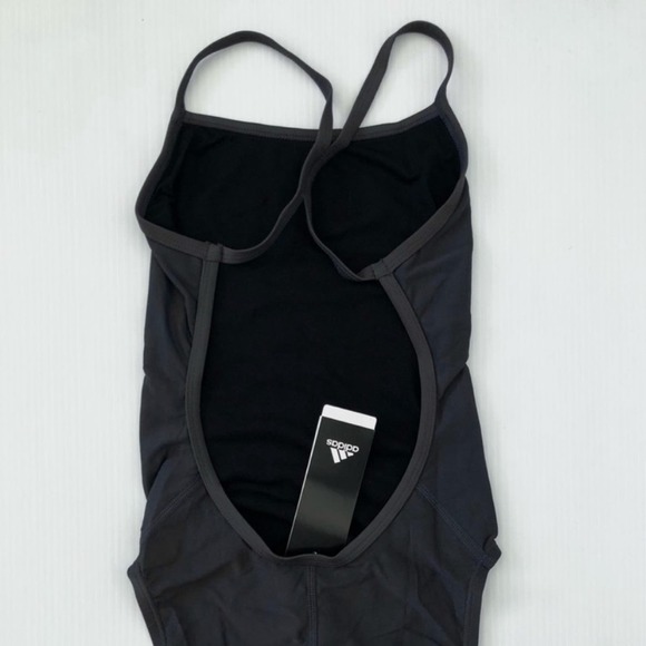 NEW Adidas Gray Solid Three Stripes C-Back One Piece Swimmer Waterpolo - Picture 7 of 8